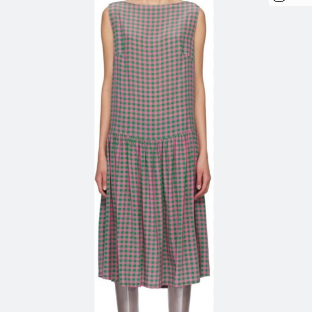 Pink Green Plaid Midi Skirt